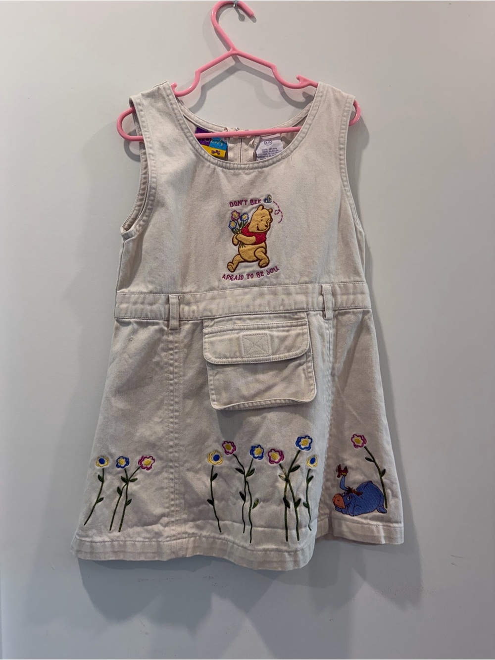 Y2K Vtg Winnie the Pooh & Eeyore Garden Embroidered Pinafore Dress Girls 4/5